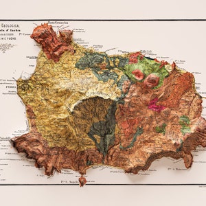Ischia Italy Geological Map of 1873 2D Poster Shaded Relief Map, Fine Art Wall Decor, Vintage Gift Print, Geography Travel Art image 2