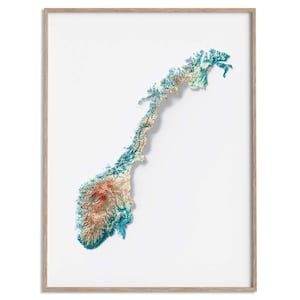 Norway Elevation Map (Spectral) - 2D Poster Shaded Relief Map, Fine Art Wall Decor, Geography Travel Poster