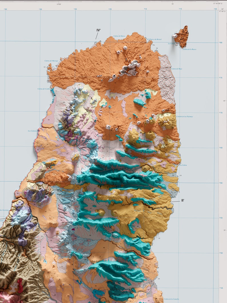 Fuerteventura Spain Geological Map of 1991 2D Poster Shaded Relief Map, Fine Art Wall Decor, Vintage Gift Print, Geography Travel Art image 4