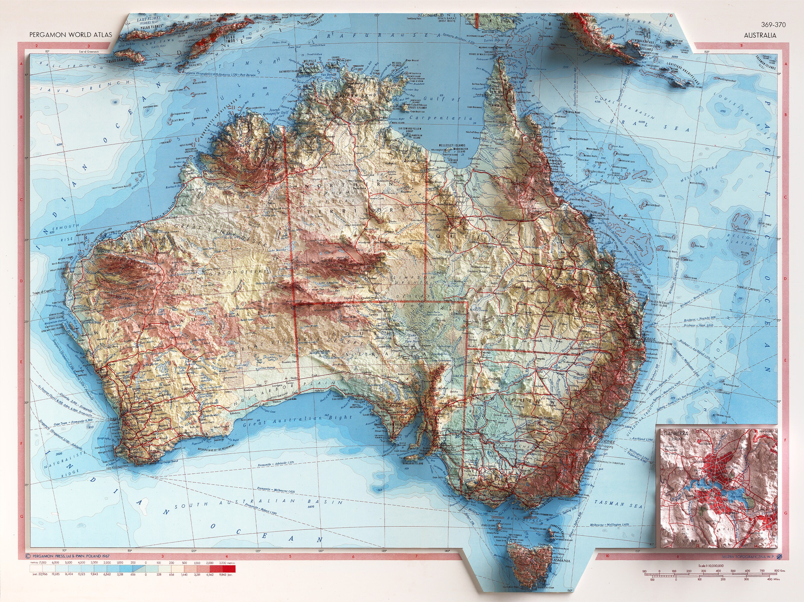 オーストラリア 1967年地形図：ヴィンテージのフラットシェーディング