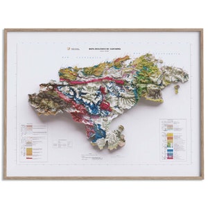 Cantabria (Spain) Geological Map of 1989 - 2D Poster Shaded Relief Map, Fine Art Wall Decor, Vintage Gift Print, Geography Travel Art