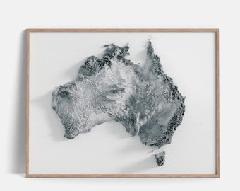Australia | Elevation tint - White | Shaded relief map | Fine Art print