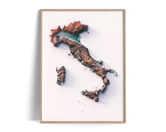 Italy - Elevation Map (Irid) - 2D Poster Shaded Relief Map, Fine Art Wall Decor, Travel Poster