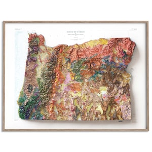Geologische kaart Oregon (VS) van 1991-2D-poster gearceerde reliëfkaart, Fine Art Wall Decor, vintage cadeau print, geografie reizen kunst