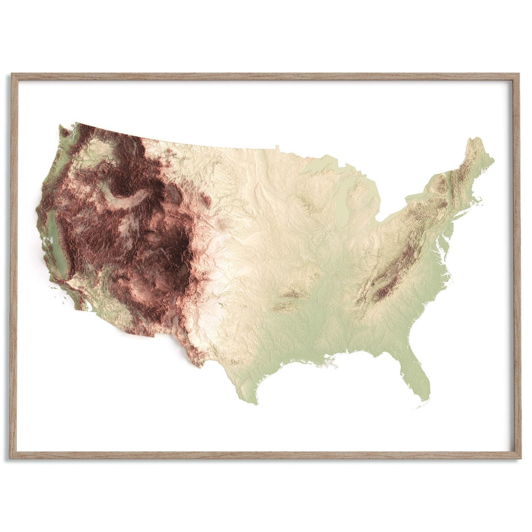 United States of America Elevation Map (geo) - 2D Poster Shaded Relief ...