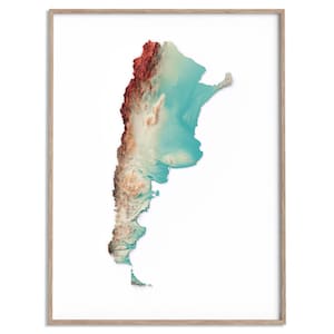 Argentina Elevation Map (Spectral) - 2D Poster Shaded Relief Map, Fine Art Wall Decor, Geography Travel Poster