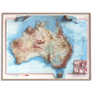 Australia Topographic Map of 1967 - 2D Poster Shaded Relief Map, Fine Art Wall Decor, Vintage Gift Print, Geography Travel Art