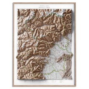 Topografische kaart Aosta en Turijn (Italië) van 1930 - 2D-poster gearceerde reliëfkaart, Fine Art Wall Decor, vintage cadeau print, geografie reiskunst