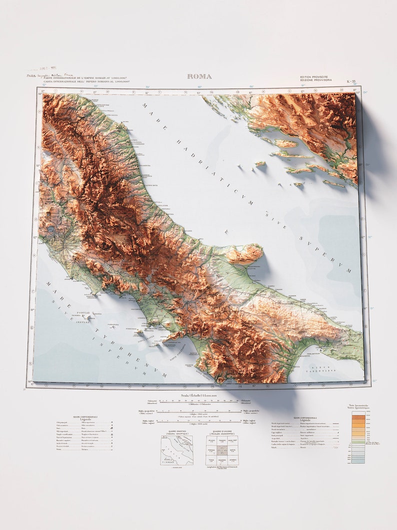 Rome Italy Topographic Map of 1931 2D Poster Shaded Relief Map, Fine Art Wall Decor, Vintage Gift Print, Geography Travel Art image 2