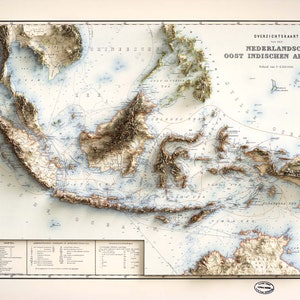 Indonesien, Topographische Karte von 1901 2D Poster Relief, Farbiger Reliefdruck, Vintage Geschenk Druck, Geographie, Reisekunst Bild 6