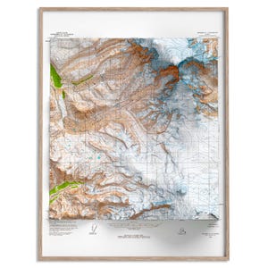 Mt Sanford (Alaska, USA) Topographic Map of 1964 - 2D Poster Shaded Relief Map, Fine Art Wall Decor, Vintage Gift Print, Geography Art