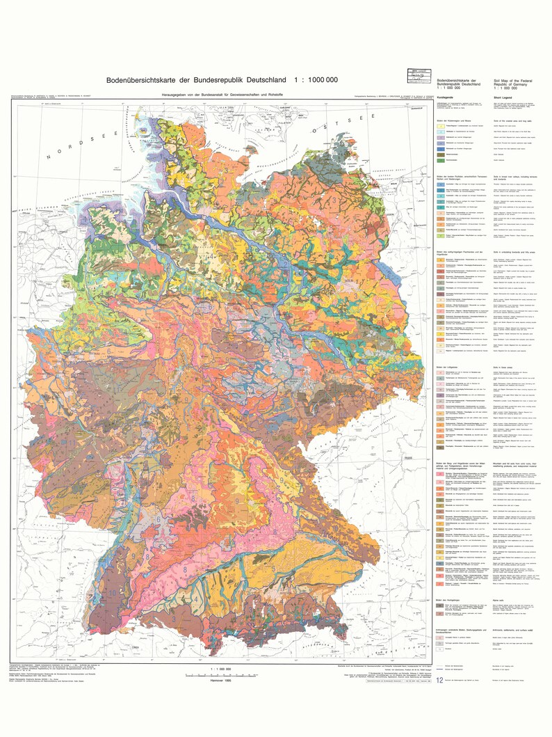 Duitsland, Bodemkaart 1955 Vintage kaartherdruk, wanddecorkaart, reisposter afbeelding 2