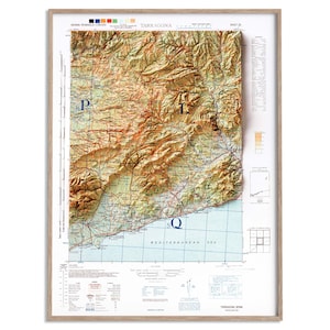 Tarragona (Spanien) Topographische Karte von 1944 - 2D Poster Reliefkarte, Wanddekoration, Vintage Geschenk Druck, Geographie, Reisekunst
