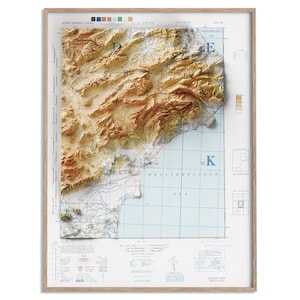 Carte topographique d'Alicante (Espagne) de 1944 - carte en relief ombragé affiche 2D, décoration murale beaux-arts, impression cadeau vintage, art de voyage géographie