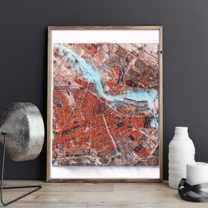 Amsterdam The Netherlands City Map of 1914 2D Poster Shaded Relief Map, Fine Art Wall Decor, Vintage Gift Print, Geography Travel Art image 3