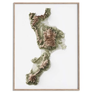 Carte d'altitude de la Calabre (Italie) - affiche 2D, carte en relief ombragé, décoration murale beaux-arts, affiche de voyage géographie