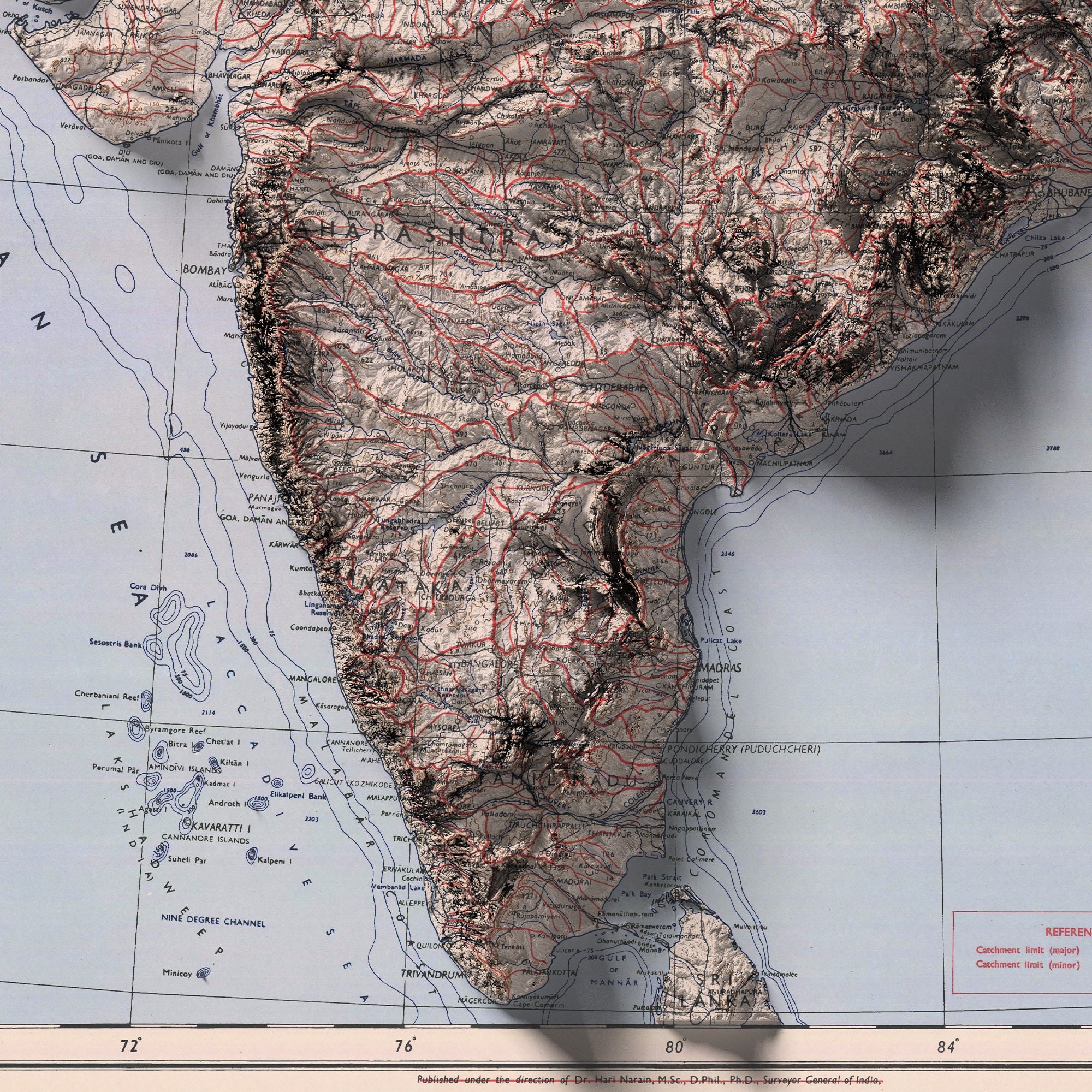 India Topographic Map 1973 Shaded Relief Map Fine Art Etsy