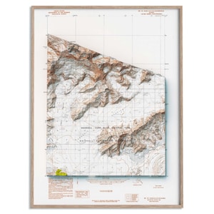 Mt Saint Elias (Alaska, USA) Topographic Map of 1985 - 2D Poster Shaded Relief Map, Fine Art Wall Decor, Vintage Gift Print, Geography Art