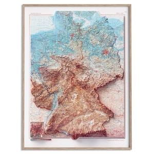 Deutschland Topographische Karte von 1968 - 2D Poster Relief, Farbiger Reliefdruck, Vintage Geschenk Druck, Geographie, Reisekunst