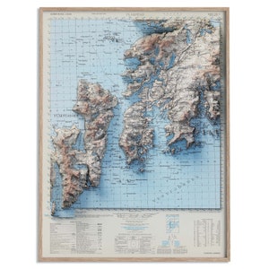 Flakstad (Lofoten, Norwegen) Topographische Karte von 1952 - 2D Poster Reliefkarte, hochwertiger Wanddekor, Vintage Geschenkdruck, Geographie