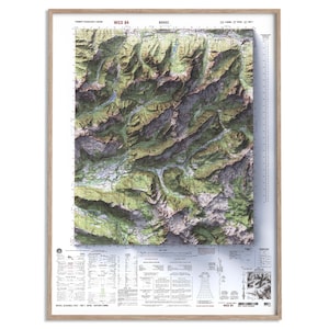 Carte topographique de Bovec (Slovénie) de 1987 - carte en relief ombragé affiche 2D, décoration murale beaux-arts, impression cadeau vintage, voyage géographie