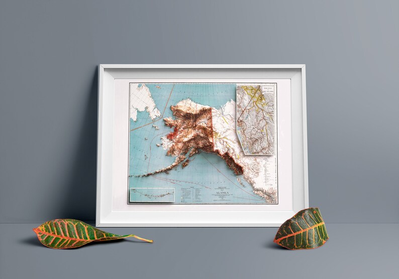 Alaska USA Topographic Map of 1898 2D Poster Shaded Relief Map, Fine Art Wall Decor, Vintage Gift Print, Geography Travel Art image 3