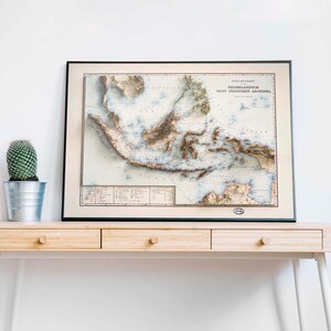 Indonesien, Topographische Karte von 1901 2D Poster Relief, Farbiger Reliefdruck, Vintage Geschenk Druck, Geographie, Reisekunst Bild 2