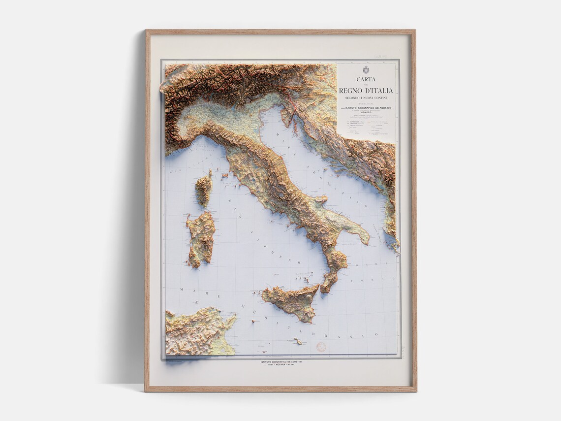 Italy Topographic Map 1922 Shaded Relief Map Fine Art Etsy