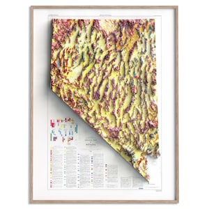 Nevada (USA) Geologische Karte von 1978 - 2D Poster Relief, Karte mit Schatten, Vintage Geschenk Print, Geographie Karte