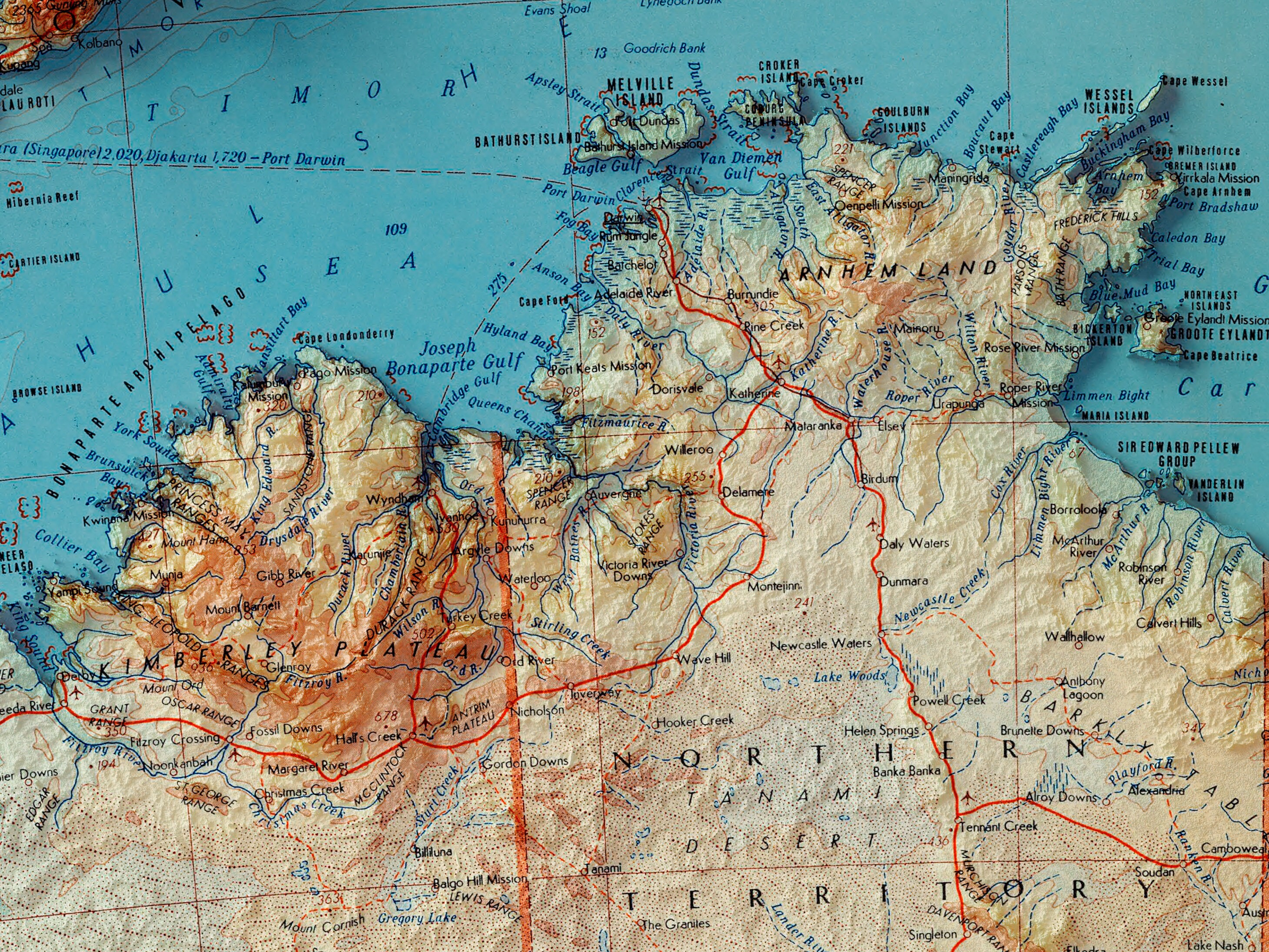 Australia Topographic Map 1967 Shaded Relief Map Fine Etsy UK