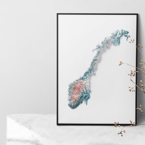 Norway Elevation Map Irid 2D Poster Shaded Relief Map, Fine Art Wall Decor, Travel Poster image 3