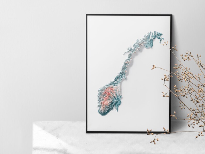 Norway Elevation Map Irid 2D Poster Shaded Relief Map, Fine Art Wall Decor, Travel Poster image 3