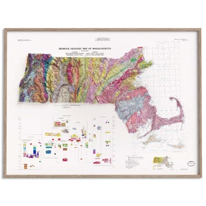 Massachusetts (USA) Geological Map of 1983 - 2D Poster Shaded Relief Map, Fine Art Wall Decor, Vintage Gift Print, Geography Travel Art