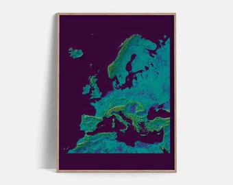 Europe | Elevation tint - Viridis | Shaded relief map | Fine Art print