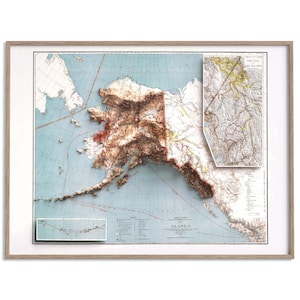 Alaska (USA) Topographic Map of 1898 - 2D Poster Shaded Relief Map, Fine Art Wall Decor, Vintage Gift Print, Geography Travel Art