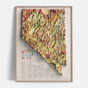 Nevada USA Geological Map of 1978 2D Poster Shaded Relief Map, Fine Art Wall Decor, Vintage Gift Print, Geography Travel Art imagem 1