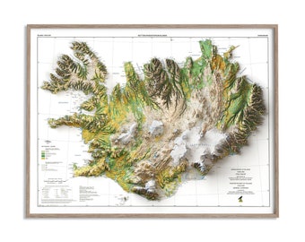 Iceland Soil Map of 1998 - 2D Poster Shaded Relief Map, Fine Art Wall Decor, Vintage Gift Print, Geography Travel Art