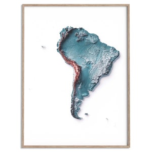 South America Elevation Map (Irid) - 2D Poster Shaded Relief Map, Fine Art Wall Decor, Modern Gift Print, Geography Travel Art