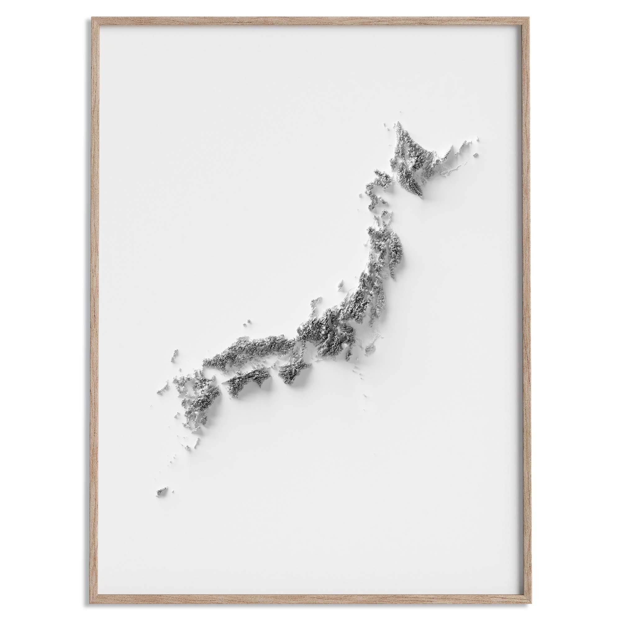 Japan Elevation Map - White Edition - Modern Flat Shaded Relief Print ...
