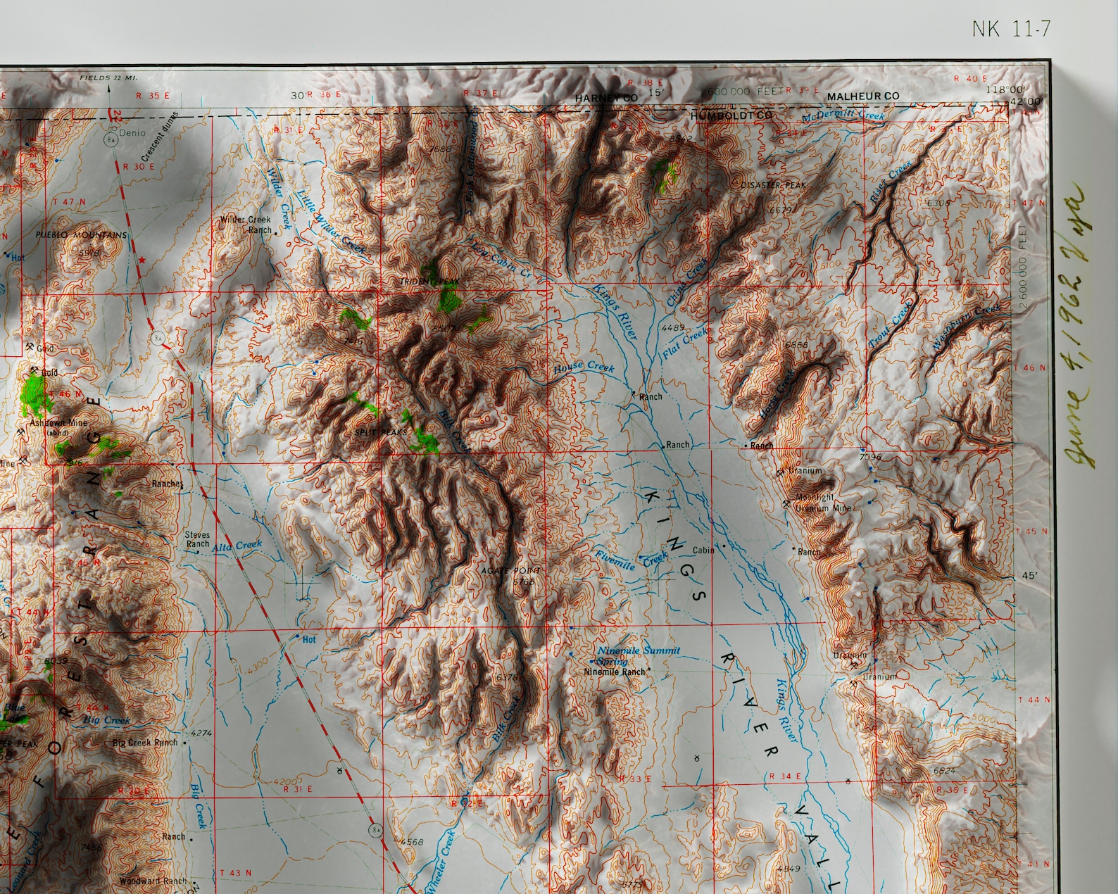 Vya nevada USA Topographic Map 1962 Shaded Relief Map Etsy