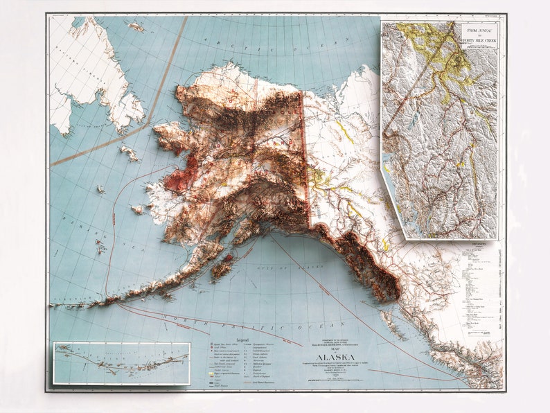 Alaska USA Topographic Map of 1898 2D Poster Shaded Relief Map, Fine Art Wall Decor, Vintage Gift Print, Geography Travel Art image 2