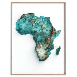 Carte d'altitude de l'Afrique (spectrale) - carte en relief ombragé affiche 2D, décoration murale beaux-arts, affiche de voyage géographie