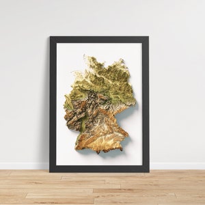 Germany Elevation Map Geo 2D Poster Shaded Relief Map, Fine Art Wall Decor, Travel Poster image 3