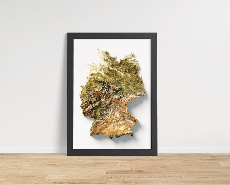 Germany Elevation Map Geo 2D Poster Shaded Relief Map, Fine Art Wall Decor, Travel Poster image 3