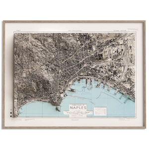 Neapel (Italien) Stadt Karte von 1943 - 2D Poster Relief, Geografie, Dekor, Vintage Geschenk Print
