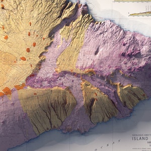 Maui Hawaii, USA Geological Map of 1942 2D Poster Shaded Relief Map, Fine Art Wall Decor, Vintage Gift Print, Geography Travel Art image 4