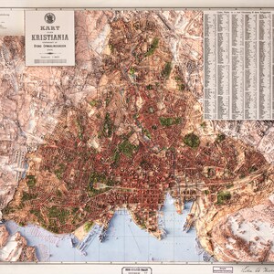 Oslo Norway City Map of 1901 2D Poster Shaded Relief Map, Fine Art Wall Decor, Vintage Gift Print, Geography Travel Art image 2