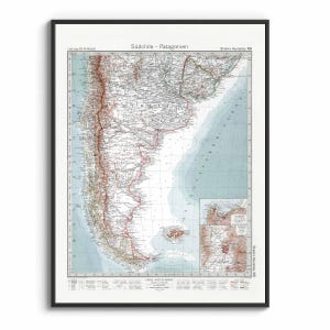 Patagonia 1925 Topographic map - Restored Vintage reprint poster