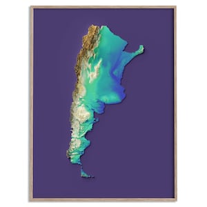 Argentina Elevation Map (Viridis) - 2D Poster Shaded Relief Map, Fine Art Wall Decor, Geography Travel Poster