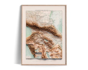 Caucasus Topographic Map of 1909 - 2D Poster Shaded Relief Map, Fine Art Wall Decor, Vintage Gift Print, Geography Travel Art